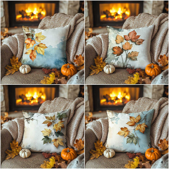 Orange and Brown Leaf Design Pillowcase|Fall Cloud Cushion Case|Muted Forest Pillow Cover|Warm Fade Accent|Thanksgiving Living Decor