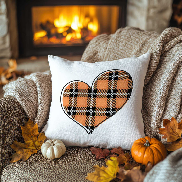 Plaid Heart Pillow Cover|Autumn Text Cushion Case|Thanksgiving Patchwork Pillowcase|Rustic Gnome Accent|Cozy Fireside Decor
