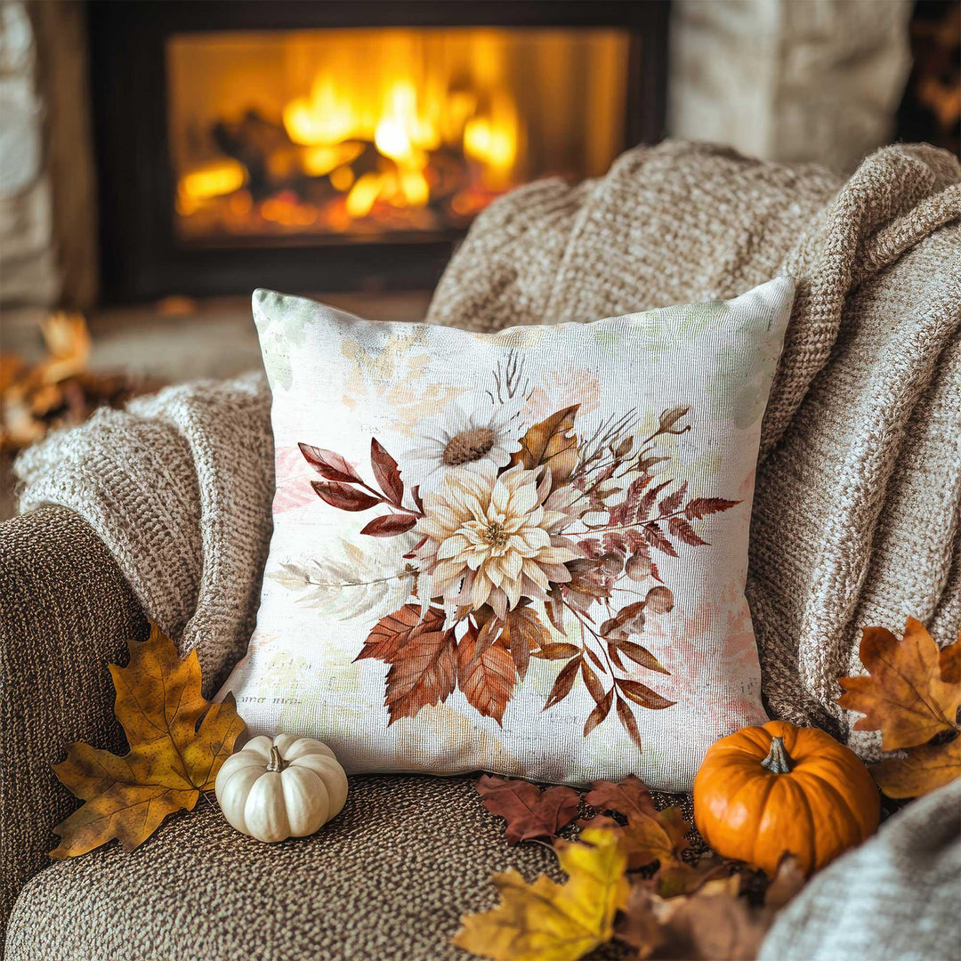 Soft Floral Design Pillowcase|Fall Cushion Case|Sepia Garden Pillow Cover|Seasonal Fade Accent|Thanksgiving Living Decor