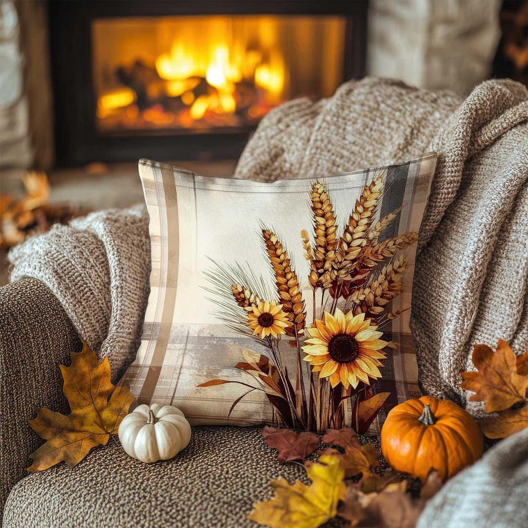 Wheat and Leaf Design Pillowcase|Earthy Fall Cushion Case|Autumn Gathering Pillow Cover|Warm Nature Accent|Thanksgiving Living Decor