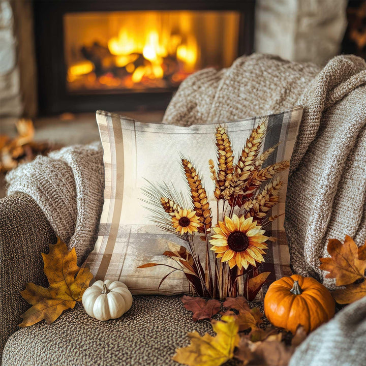 Wheat and Leaf Design Pillowcase|Earthy Fall Cushion Case|Autumn Gathering Pillow Cover|Warm Nature Accent|Thanksgiving Living Decor