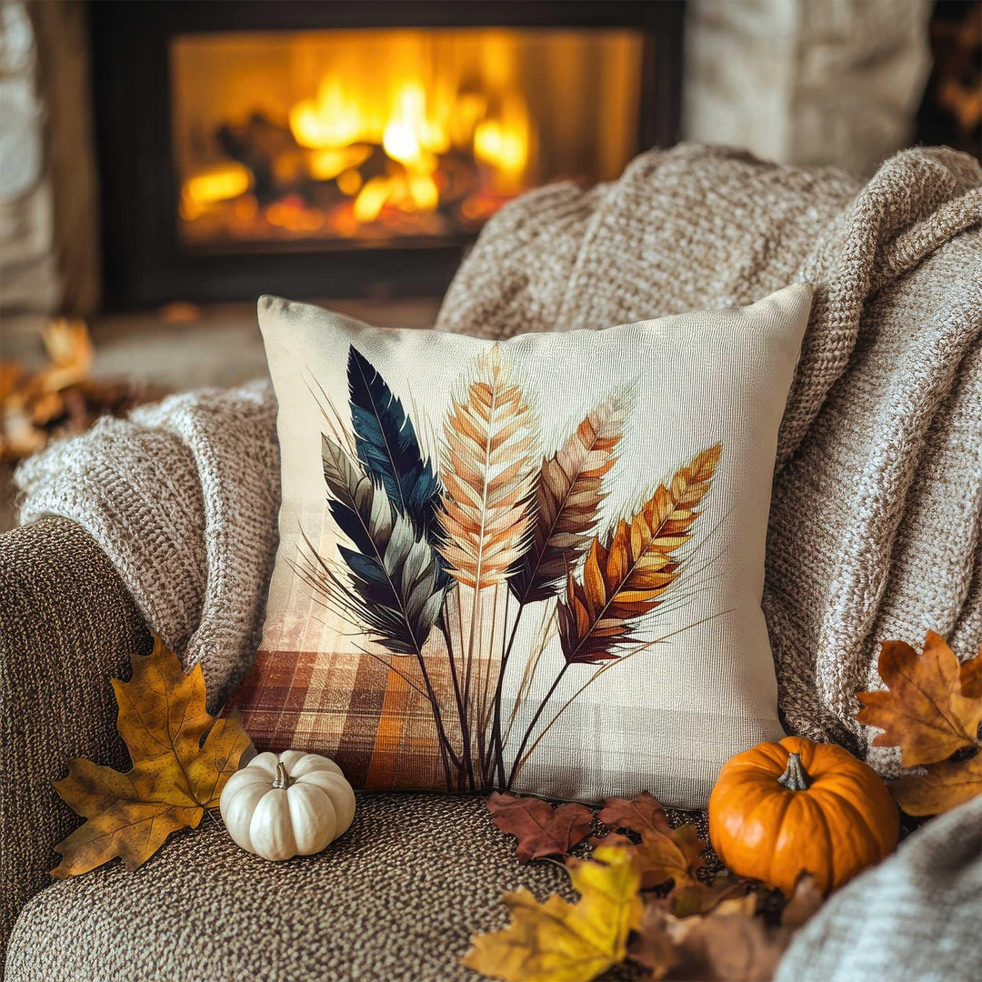 Wheat and Leaf Design Pillowcase|Earthy Fall Cushion Case|Autumn Gathering Pillow Cover|Warm Nature Accent|Thanksgiving Living Decor
