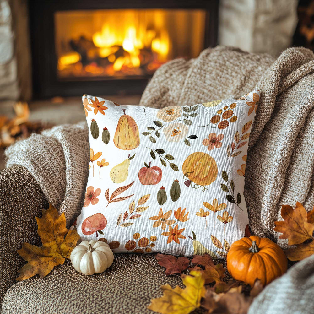 Leaf, Pumpkin and Acorn Pattern Pillowcase|Fall Leaf Cushion Case|Autumn Gathering Pillow Cover|Warm Hearth Accent|Thanksgiving Sofa Decor