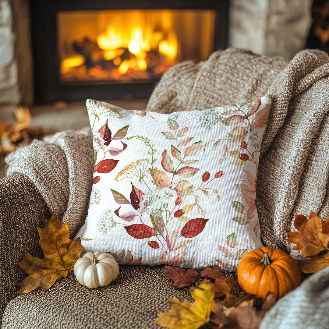 Leaf, Pumpkin and Acorn Pattern Pillowcase|Fall Leaf Cushion Case|Autumn Gathering Pillow Cover|Warm Hearth Accent|Thanksgiving Sofa Decor