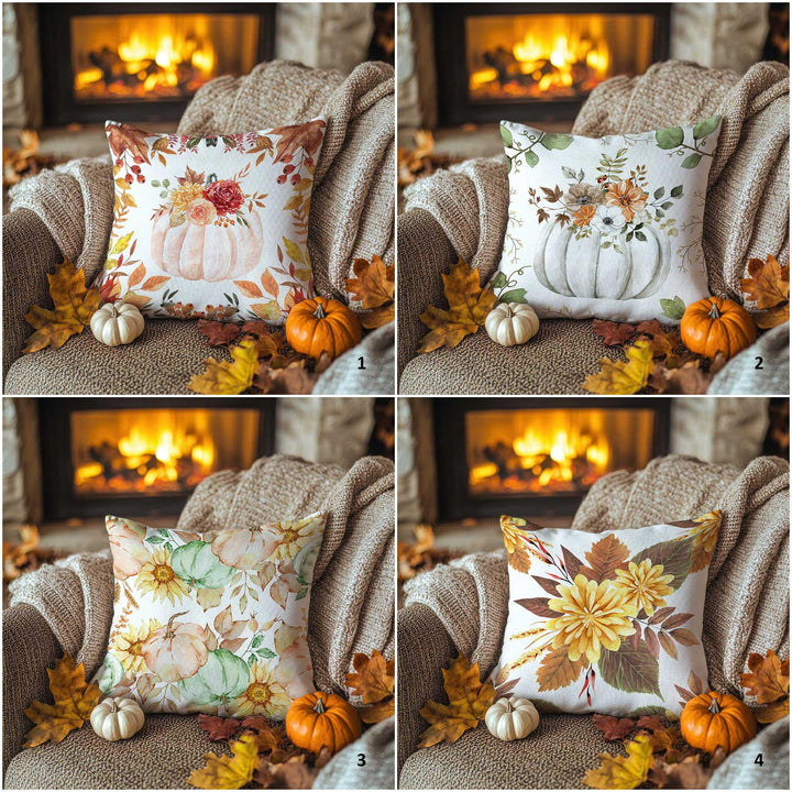 Autumn Pumpkin Pillow Cover|Floral Harvest Cushion Case|Thanksgiving Garden Pillowcase|Rustic Bloom Accent|Seasonal Cozy Decor