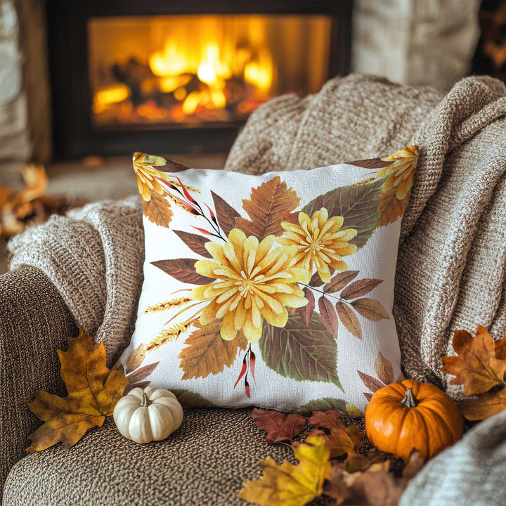 Autumn Pumpkin Pillow Cover|Floral Harvest Cushion Case|Thanksgiving Garden Pillowcase|Rustic Bloom Accent|Seasonal Cozy Decor