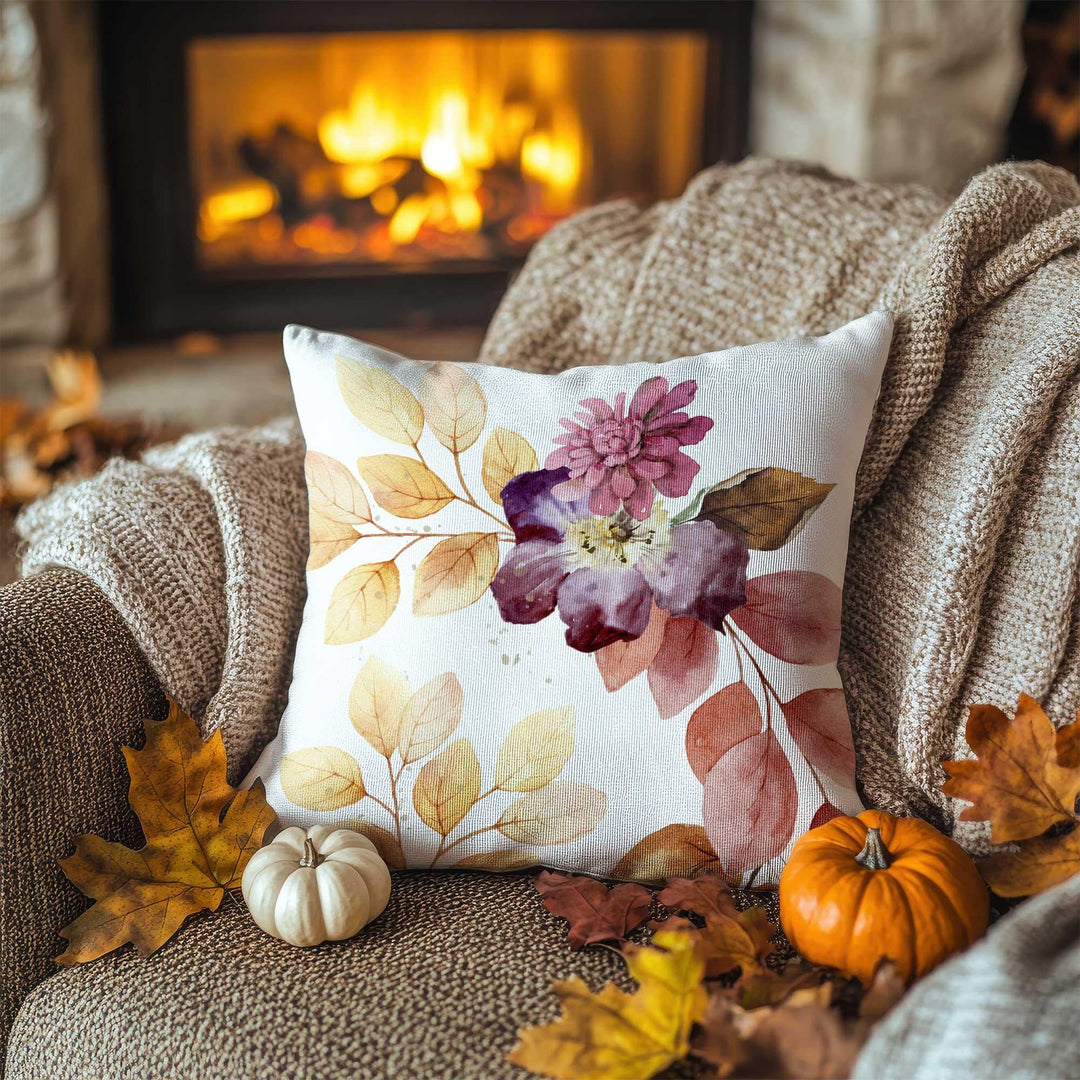 Autumn Floral Pillow Cover|Rustic Leaf Cushion Case|Thanksgiving Bloom Pillowcase|Seasonal Garden Accent|Farmhouse Cozy Decor