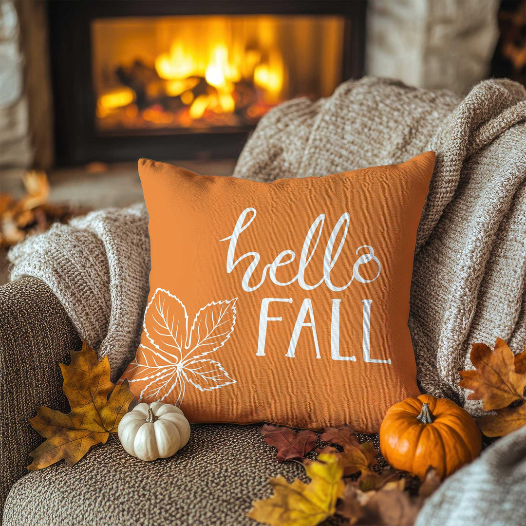 Fall Trend Buffalo Check Pillow Cover|Autumn Leaf Cushion Case|Thanksgiving Text Pillowcase|Rustic Pumpkin Accent|Cozy Sofa Decor