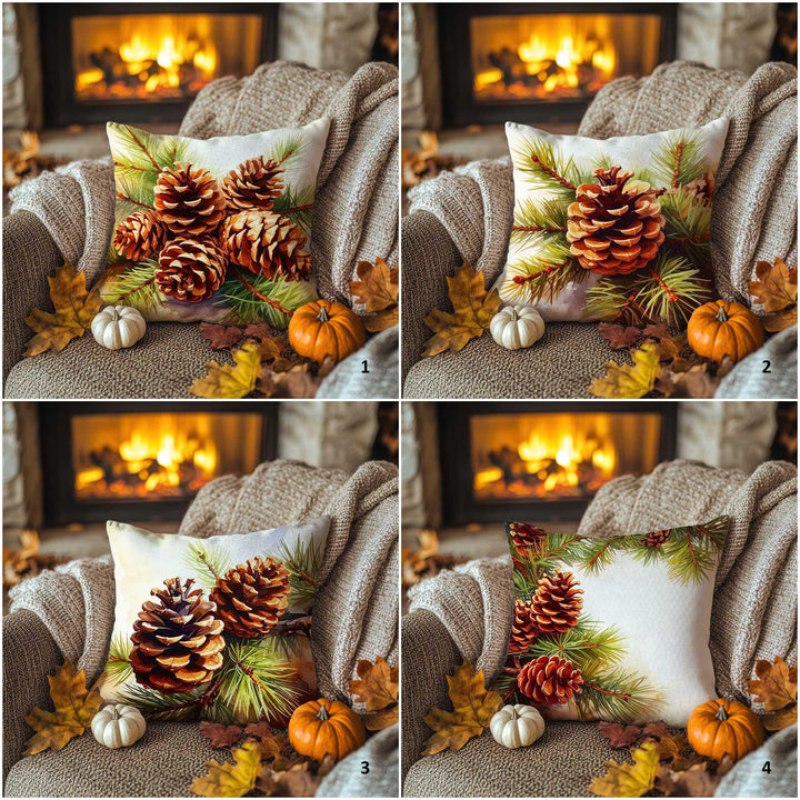 Autumn Pine Needle and Cone Pillowcase|Fall Harvest Cushion Case|Cozy Cabin Pillow Cover|Woodland Retreat Accent|Thanksgiving Home Decor