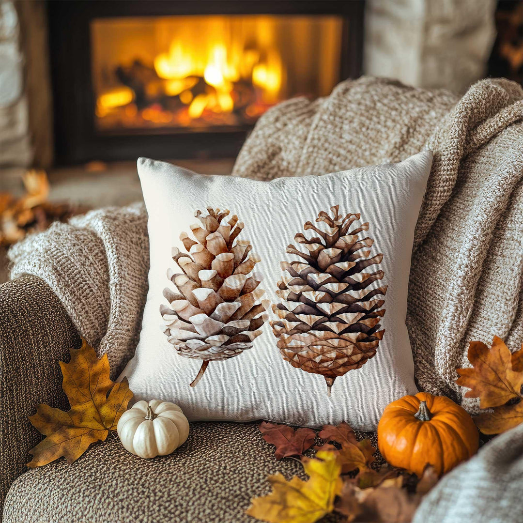 Pinecone and Acorn Print Pillowcase|Rustic Autumn Cushion Case|Fall Trend Pillow Cover|Warm Woodland Accent|Farmhouse Sofa Decor