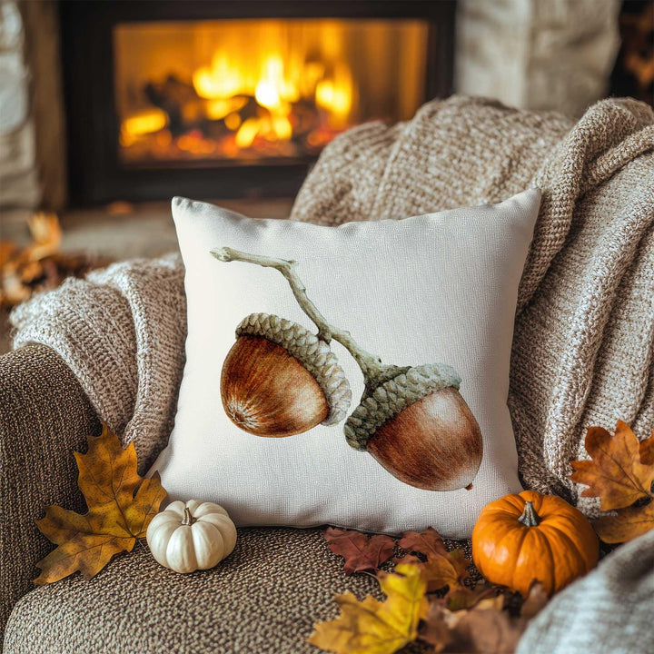 Pinecone and Acorn Print Pillowcase|Rustic Autumn Cushion Case|Fall Trend Pillow Cover|Warm Woodland Accent|Farmhouse Sofa Decor