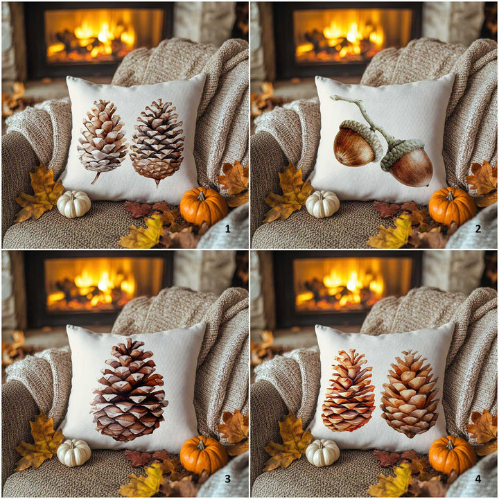 Pinecone and Acorn Print Pillowcase|Rustic Autumn Cushion Case|Fall Trend Pillow Cover|Warm Woodland Accent|Farmhouse Sofa Decor
