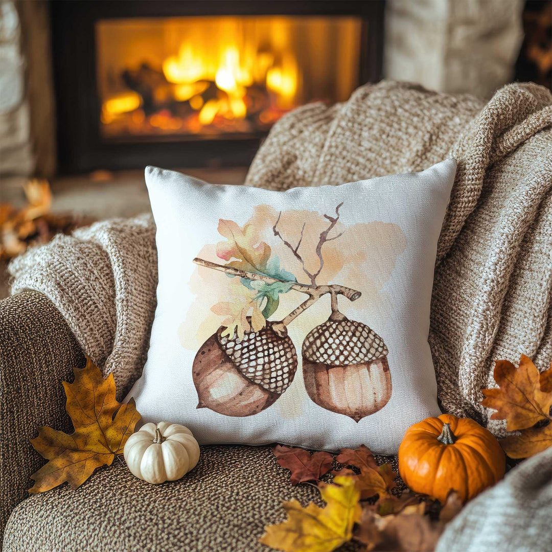 Fall Trend Pillow Cover|Rustic Pinecone and Acorn Cushion Case|Autumn Leaves Throw Pillow|Cozy Nature Home Decor|Farmhouse Style Pillow Top