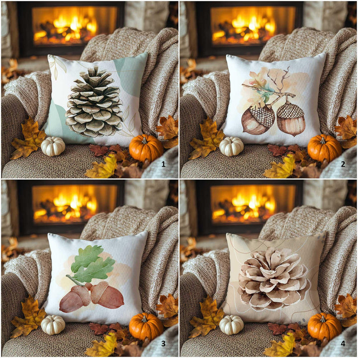 Fall Trend Pillow Cover|Rustic Pinecone and Acorn Cushion Case|Autumn Leaves Throw Pillow|Cozy Nature Home Decor|Farmhouse Style Pillow Top