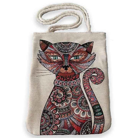 Cute Cats Tapestry Shoulder Bag|Fabric Handmade Bag|Woven Shoulder Bag|Aztec Print Tote Bag|Carpet Bag|Gobelin Fabric Bag|Southwest Tapestry - Akasia