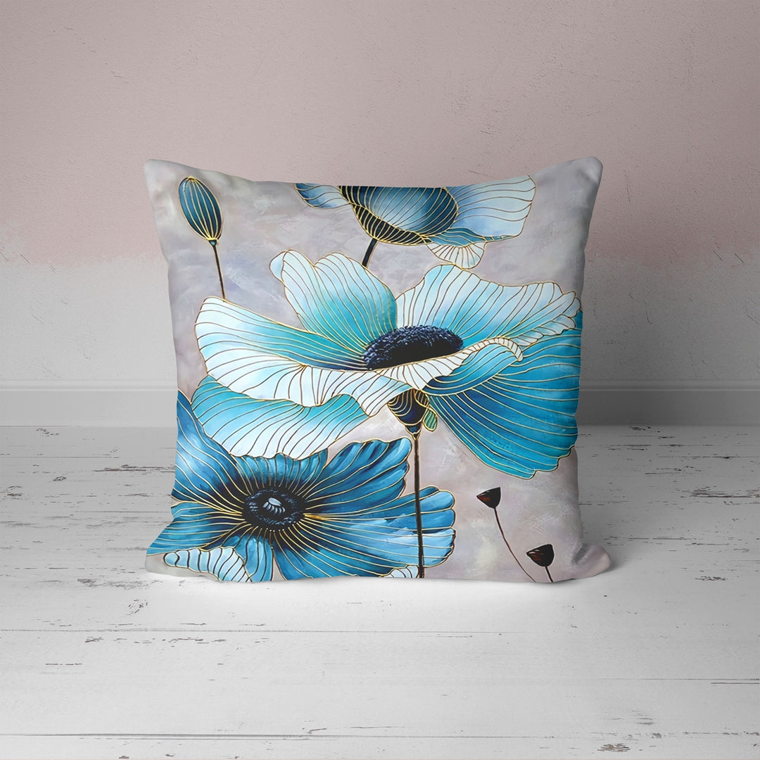 Turquoise Gray Floral Pillow Cover UHD009