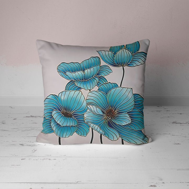 Turquoise Gray Floral Pillow Cover UHD009