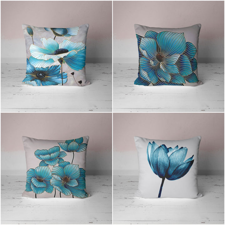 Turquoise Gray Floral Pillow Cover UHD009