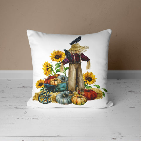 Autumn Cushion Case with Pumpkin, Sunflower and Scarecrows - UHD001
