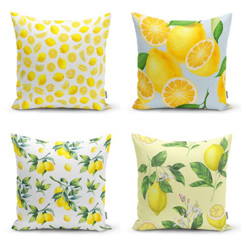 Yellow Lemons with Green Leaves Pillow Cover|Decorative Cushion Case|Home Decor with Lemon|Housewarming Gift|Floral Realtor Gift|Cover Only