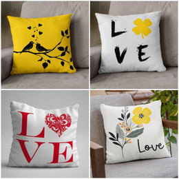Love Collection Throw Pillow Covers|Yellow Singing Bird Cushion Case|Valentine's Day Pillow Sham|Romantic Gift for Wife|Yellow Flower Decor