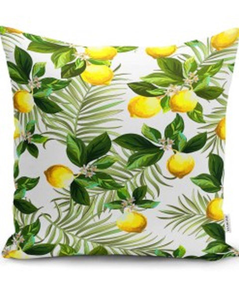 Yellow Lemons with Green Leafage Pillow Cover|Decorative Cushion Case|Home Decor with Lemon|Housewarming Gift|Floral Realtor Gift|Case Only