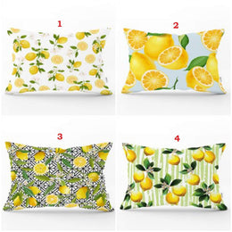 Yellow Lemons with Green Leafage Pillow Cover|Rectangle Cushion Case|Home Decor with Lemon|Housewarming Gift|Floral Realtor Gift|Cover Only