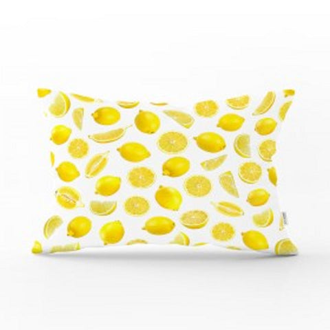 Yellow Lemons Lumbar Pillow Cover|Rectangle Cushion Case|Home Decor with Lemon|Housewarming Lemon Tree Pillow|Floral Lemon Lumbar Pillow Top
