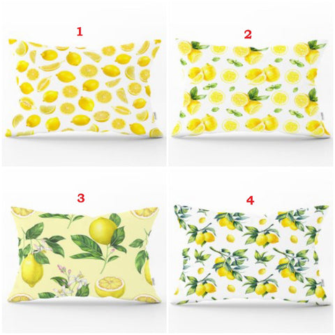 Yellow Lemons Lumbar Pillow Cover|Rectangle Cushion Case|Home Decor with Lemon|Housewarming Lemon Tree Pillow|Floral Lemon Lumbar Pillow Top