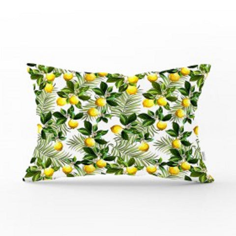 Lemon Lumbar Pillow Cover|Yellow Lemon Pillow Top|Housewarming Plaid Striped Floral Lemon Tree Decor|Rectangle Fresh Citrus Cushion Case