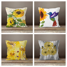 Sunflower Pillow Case|Floral Bird Pillow Cover|Yellow Sunflower Cushion Case|Decorative Pillow Case|Bedding Home Decor|Housewarming Gift