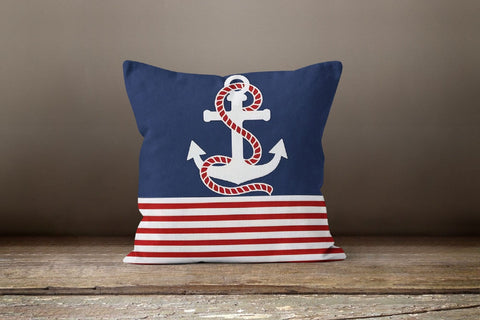 Nautical Pillow Case|Navy Marine Pillow Cover|Decorative Nautical Cushions|Anchor Throw Pillow|Red and Blue Navy Home Decor|Nautical Decor