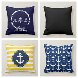 Nautical Pillow Case|Personalized Navy Marine Pillow Cover|Decorative Nautical Cushions|Anchor Throw Pillow|Blue and Yellow Navy Home Decor