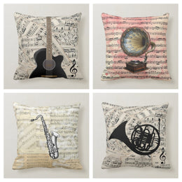Floral Music Pillow Case|Music Instrument Pillow Cover|Musical Note Cushion Case|Decorative Pillow Case|Bedding Home Decor|Housewarming Gift