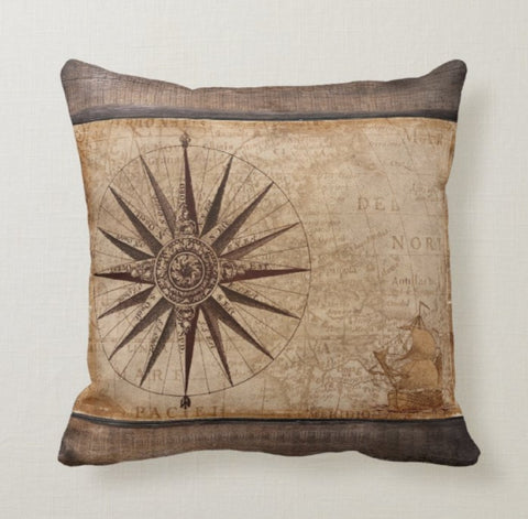 Nautical Pillow Case|Navy Marine Pillow Cover|Decorative Nautical Cushions|Anchor Throw Pillow|Gray and Brown Navy Home Decor|Nautical Decor
