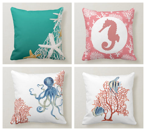 Beach House Pillow Case| Navy Marine Pillow Cover|Decorative Nautical Cushion |Coastal Throw Pillow|Blue Starfish Home Decor|Nautical Decor