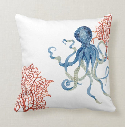 Beach House Pillow Case| Navy Marine Pillow Cover|Decorative Nautical Cushion |Coastal Throw Pillow|Blue Starfish Home Decor|Nautical Decor