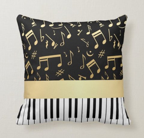 Musical Pillow Case|Music Instrument Pillow Cover|Musical Note Cushion Case|Bedding Home Decor|Decorative Housewarming Black Pillow Case