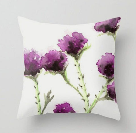 Purple Floral Pillow Cover|Watercolor Cushion Case|Decorative Throw Pillow Case|Bedding Home Decor|Housewarming Farmhouse Style Pillow Case