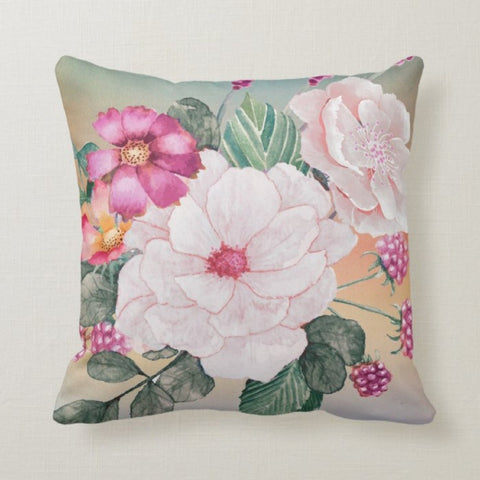 Powder Pink Floral Pillow Cover|Summer Cushion Case|Decorative Throw Pillow Case|Bedding Home Decor|Housewarming Farmhouse Style Pillow Case