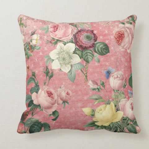 Powder Pink Floral Pillow Cover|Summer Cushion Case|Decorative Throw Pillow Case|Bedding Home Decor|Housewarming Farmhouse Style Pillow Case