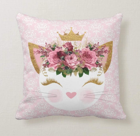 Pink Floral Pillow Cover|Powder Pink Cute Cat Cushion Case|Decorative Throw Lumbar Case|Pink Home Decor|Housewarming Farmhouse Pillow Case