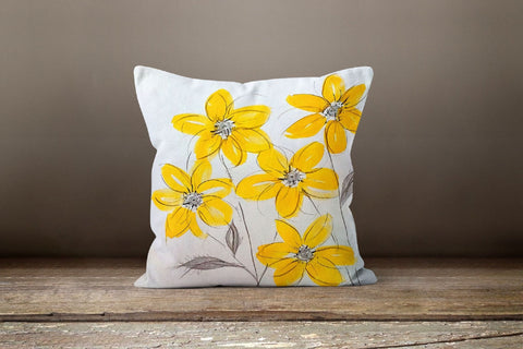 Yellow Floral Pillow Cover|Gray Green Leaf Bedding Home Decor|Decorative Throw Pillow|Housewarming Farmhouse Cushion Case|Throw Pillow Case