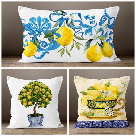 Lemons Pillow Cover|Decorative Authentic Lemon Tree Topiary Cushion Case|Lemons Home Decor|Housewarming Yellow Citrus|Lemon Tea Cushion Case