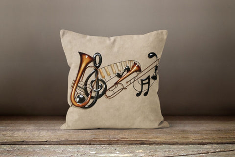 Floral Music Pillow Cover|Music Instrument Pillow Case|Musical Note Cushion Case|Decorative Pillow Case|Bedding Home Decor|Housewarming Gift
