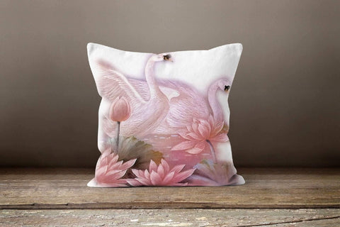 Pink Floral Pillow Cover|Pink Swan Cushion Case|Decorative Lumbar Pillow Case|Bedding Home Decor|Housewarming Gift|Birds Throw Pillow Case