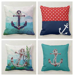 Nautical Pillow Case|Navy Marine Pillow Cover|Decorative Beach Cushions|Anchor Throw Pillow|Red, Blue and Turquoise Navy Beach Home Decor
