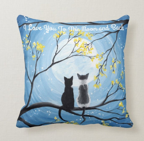 Cute Cats Pillow Cover|Boho Bedding Home Decor|Decorative Lumbar Pillow|Housewarming Cushion Case|Cat Love Music Books Throw Pillow Case