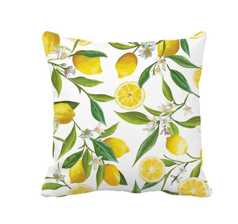 Yellow Lemons with Green Leafage Pillow Cover|Decorative Cushion Case|Home Decor with Lemon|Housewarming Gift|Cover Only|Floral Realtor Gift
