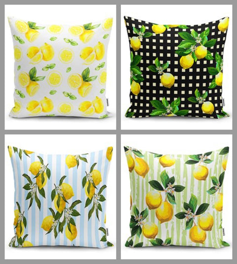 Yellow Lemons with Green Leafage Pillow Cover|Decorative Cushion Case|Home Decor Lemon|Housewarming Gift|Floral Realtor Gift|Cover Only